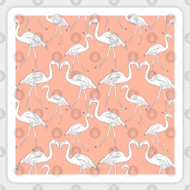 Hand drawn flamingo black outline sketch. Seamless pattern vector Sticker by AnaMOMarques